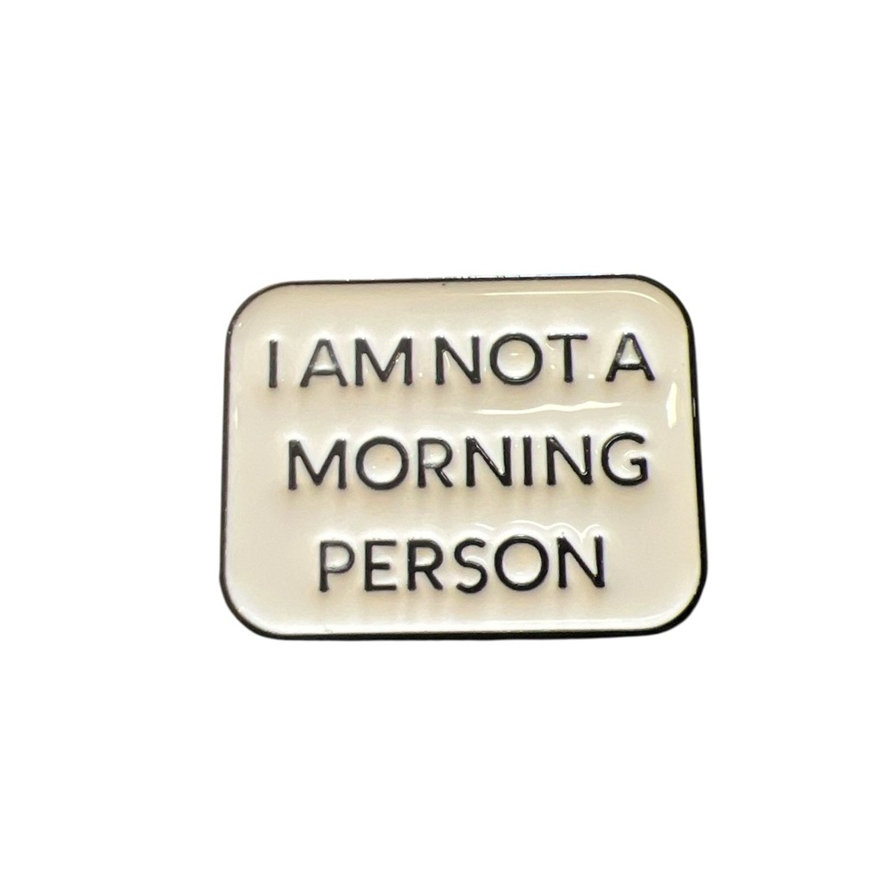 Cream Enamel Pin with Black Text